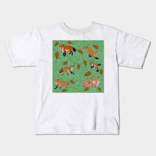 Red Foxes in Sage Kids T-Shirt